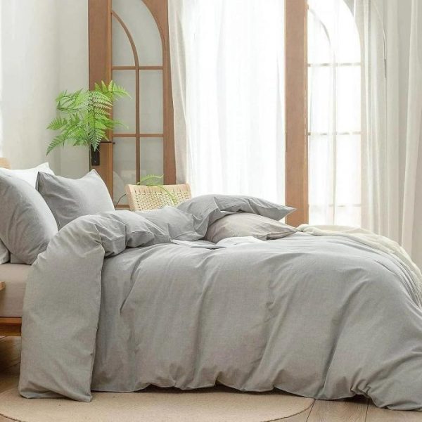 Bedding | 100% Cotton Duvet Cover Set – Light Gray, Twin US Bedding Bedding