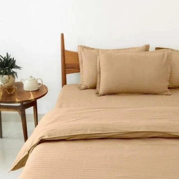 Bedding | 100% Cotton Satin Stripe 210 Tc Duvet Cover Set – Beige, Twin US Bedding Bedding