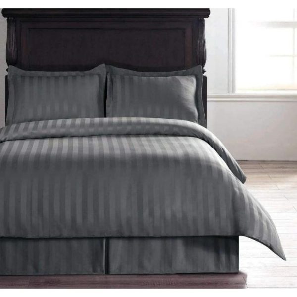 Bedding | 100% Cotton Satin Stripe 210 Tc Duvet Cover Set – Dark Gray, Twin US Bedding Bedding