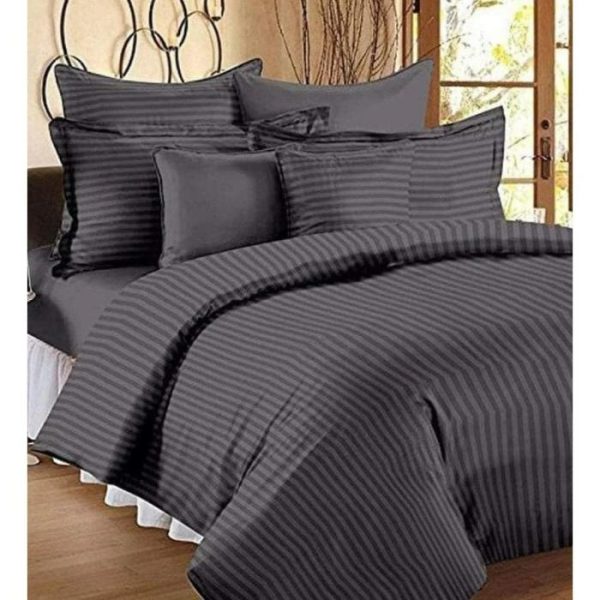 Bedding | 100% Cotton Satin Stripe 210 Tc Duvet Cover Set – Dark Gray, Twin US Bedding Bedding