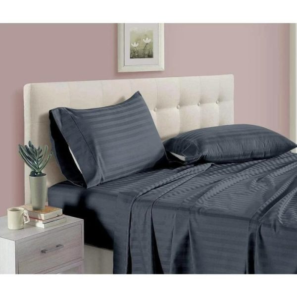 Bedding | 100% Cotton Satin Stripe 210 Tc Duvet Cover Set – Dark Gray, Twin US Bedding Bedding