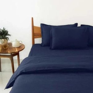 Bedding | 100% Cotton Satin Stripe 210 Tc Duvet Cover Set – Navy Blue, Twin US Bedding Bedding