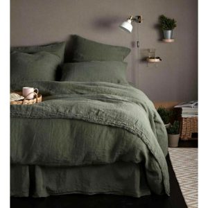 Bedding | 100% Pure Linen Duvet Cover – Moss Green, Twin US Bedding Bedding