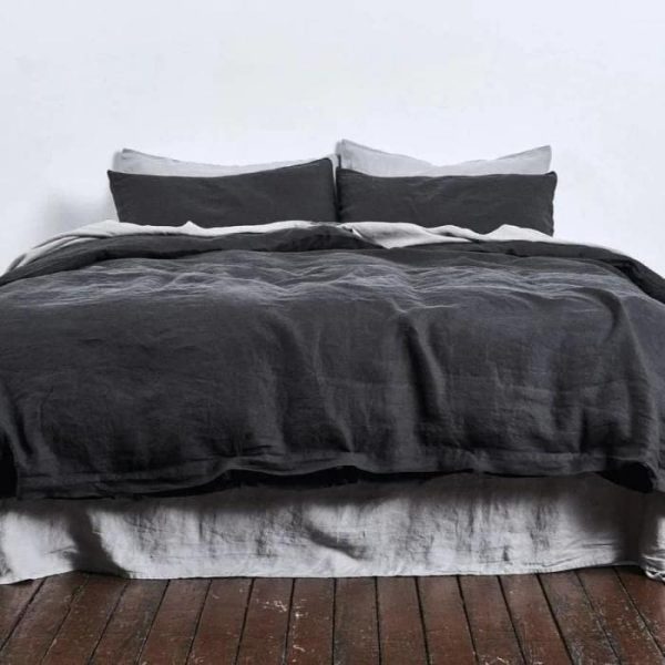 Bedding | 100% Pure Linen Duvet Cover Set – Charcoal Black, Twin US Bedding Bedding