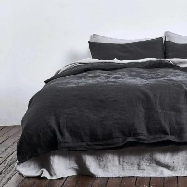 Bedding | 100% Pure Linen Duvet Cover Set – Charcoal Black, Twin US Bedding Bedding