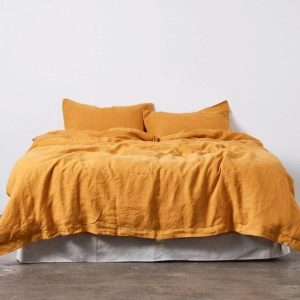 Bedding | 100% Pure Linen Duvet Cover Set – Mustard Yellow, Twin US Bedding Bedding