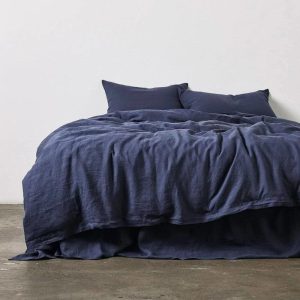 Bedding | 100% Pure Linen Duvet Cover Set – Navy Blue, Twin US Bedding Bedding