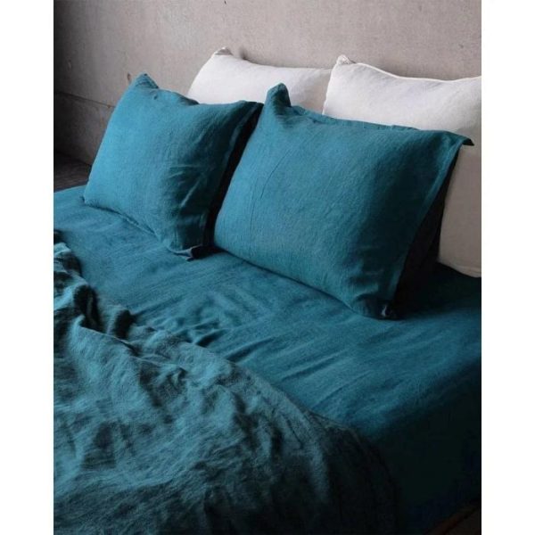 Bedding | 100% Pure Linen Duvet Cover Set – Peacock Blue, Twin US Bedding Bedding