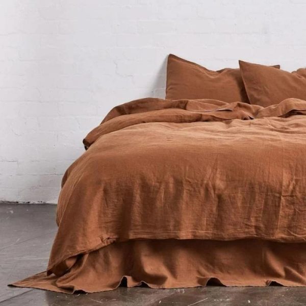 Bedding | 100% Pure Linen Duvet Cover Set – Rust, Twin US Bedding Bedding