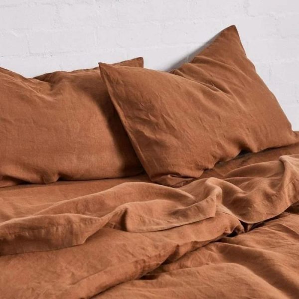 Bedding | 100% Pure Linen Duvet Cover Set – Rust, Twin US Bedding Bedding