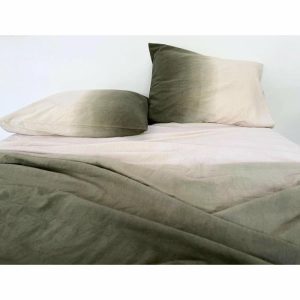 Bedding | 100% Pure Linen Duvet Set – Moss Green Ombre Dip Dye, Twin US Bedding Bedding