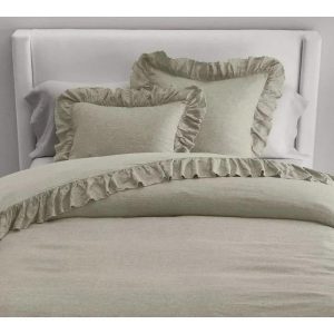 Bedding | 100% Pure Linen Ruffle Duvet Cover Set – Almond Green, Twin US Bedding Bedding