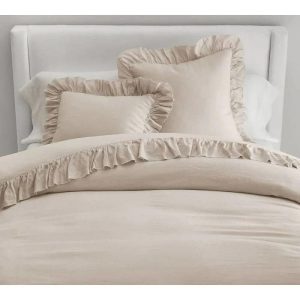 Bedding | 100% Pure Linen Ruffle Duvet Cover Set – Baby Pink, Twin US Bedding Bedding