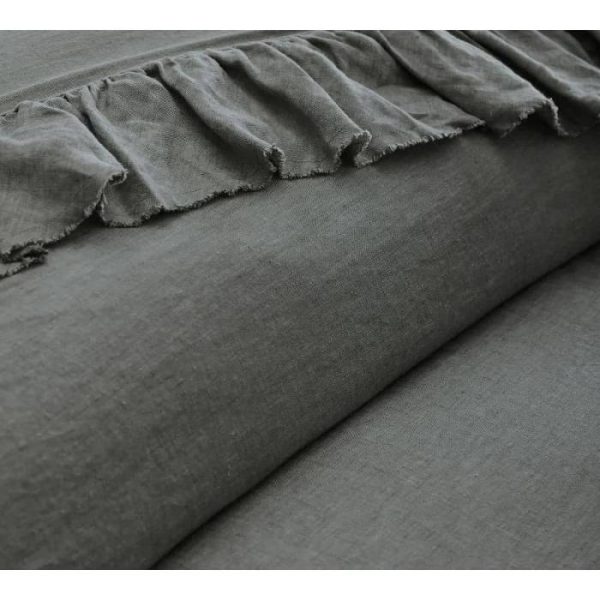 Bedding | 100% Pure Linen Ruffle Duvet Cover Set – Charcoal Gray, Twin US Bedding Bedding