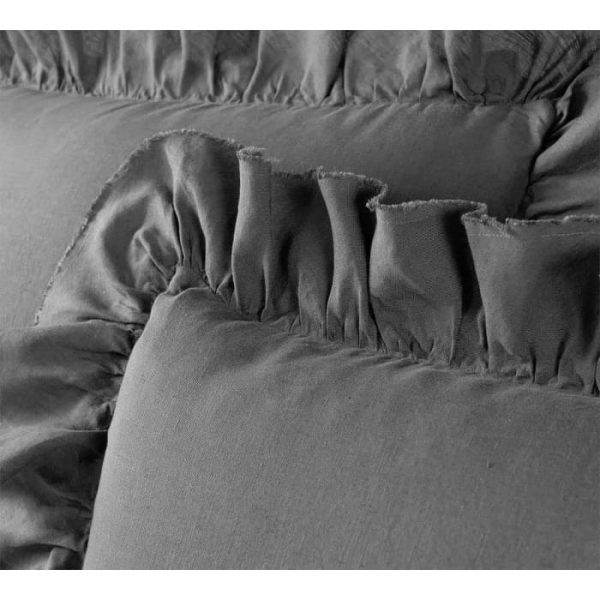 Bedding | 100% Pure Linen Ruffle Duvet Cover Set – Charcoal Gray, Twin US Bedding Bedding