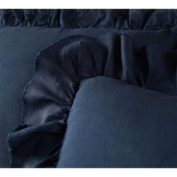 Bedding | 100% Pure Linen Ruffle Duvet Cover Set – Dark Navy Blue, Twin US Bedding Bedding