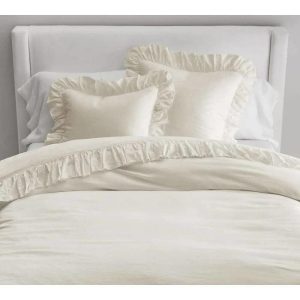 Bedding | 100% Pure Linen Ruffle Duvet Cover Set – Ivory, Twin US Bedding Bedding