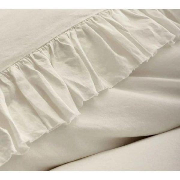 Bedding | 100% Pure Linen Ruffle Duvet Cover Set – Ivory, Twin US Bedding Bedding