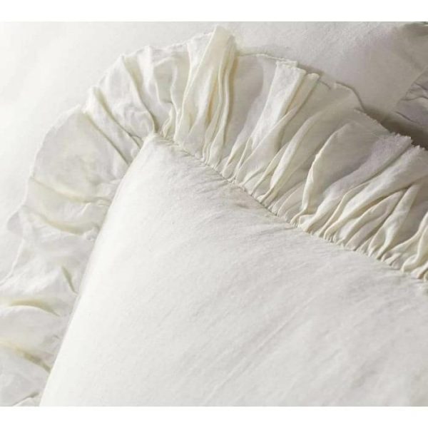 Bedding | 100% Pure Linen Ruffle Duvet Cover Set – Ivory, Twin US Bedding Bedding