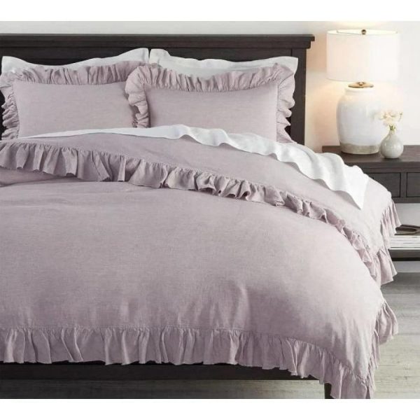 Bedding | 100% Pure Linen Ruffle Duvet Cover Set – Lavender, Twin US Bedding Bedding