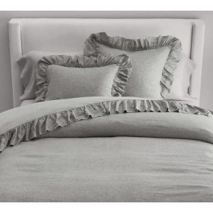 Bedding | 100% Pure Linen Ruffle Duvet Cover Set – Light Gray, Twin US Bedding Bedding