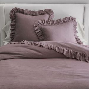 Bedding | 100% Pure Linen Ruffle Duvet Cover Set – Mulberry Pink, Twin US Bedding Bedding