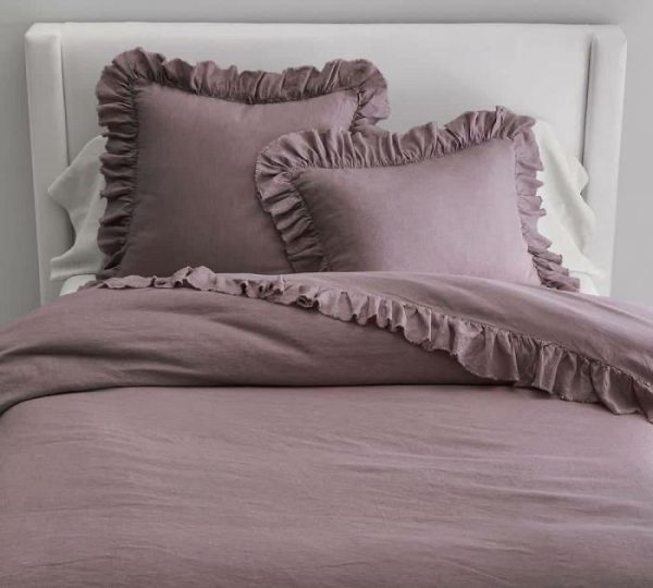 Bedding | 100% Pure Linen Ruffle Duvet Cover Set – Mulberry Pink, Twin US Bedding Bedding