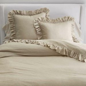 Bedding | 100% Pure Linen Ruffle Duvet Cover Set – Natural, Twin US Bedding Bedding