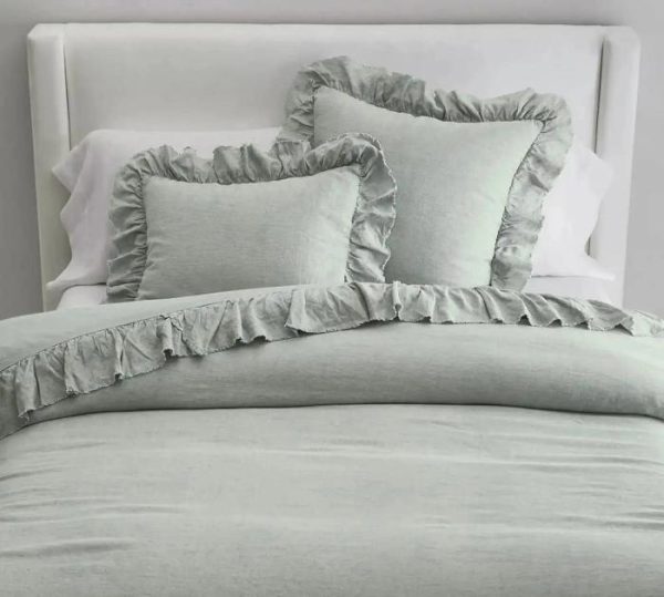 Bedding | 100% Pure Linen Ruffle Duvet Cover Set – Sage Green, Twin US Bedding Bedding