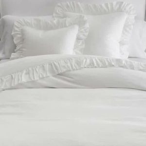 Bedding | 100% Pure Linen Ruffle Duvet Cover Set – White, Twin US Bedding & Bath Bedding