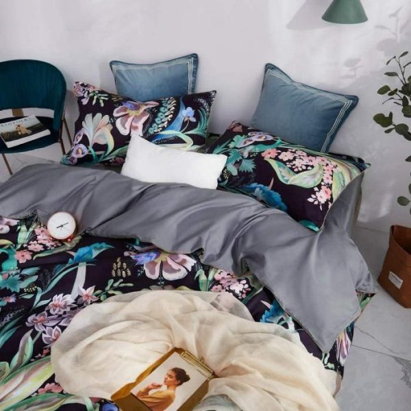 Bedding | Black Floral Leaves Duvet Cover Set, Queen Bedding Bedding