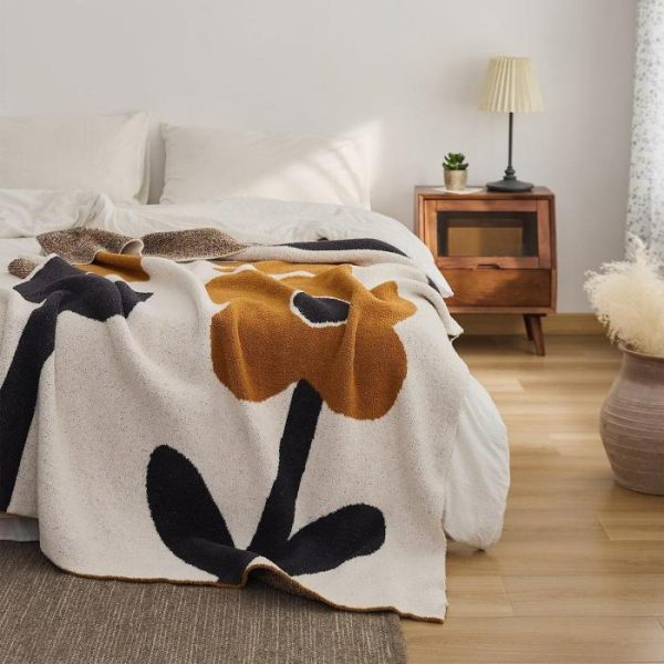 Bedding | Brown Flowers Soft Microfiber Knitted Throw Blanket Bedding Bedding