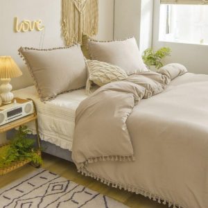 Bedding | Classic Tassel Microfiber Duvet Cover Set – Taupe, US Full Bedding Bedding