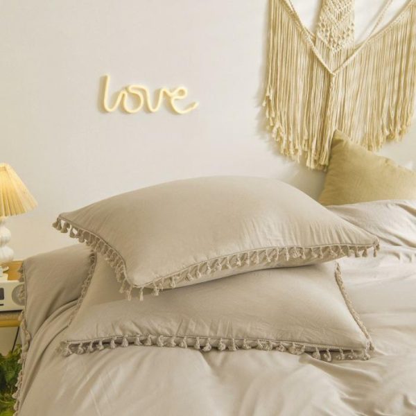 Bedding | Classic Tassel Microfiber Duvet Cover Set – Taupe, US Full Bedding Bedding