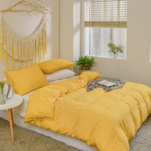 Bedding | Classic Tassel Microfiber Duvet Cover Set – Yellow, US Full Bedding Bedding