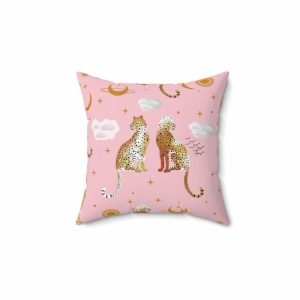 Bedding | Royal Leopard Pair On Pink Spun Polyester Square Pillow Bedding Bedding