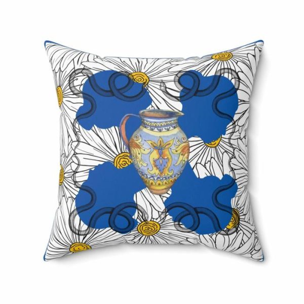 Bedding | White Daisy In Blue Polyester Square Throw Pillow Bedding Bedding