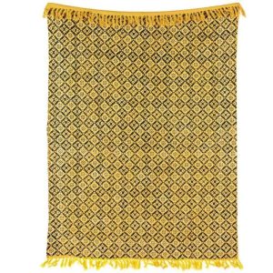 Bedding | Yellow And Black Hand Block Printed Cotton Throw With Tassels Bedding Bedding