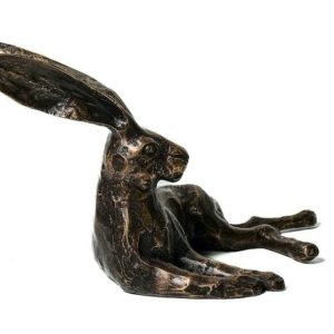 Brass Sculptures | Large Solid Brass Resting Rabbit Statue Brass Sculptures Brass Sculptures