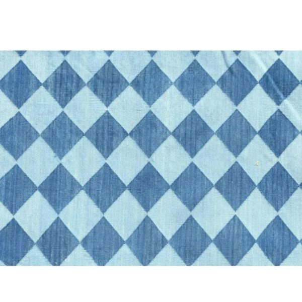 Cotton Rugs | Checkers Organic Vegetable Dyed Indian Dhurrie Reversible Cotton Rug – Blue, 2′ x 3′ Cotton Rugs Cotton Rugs