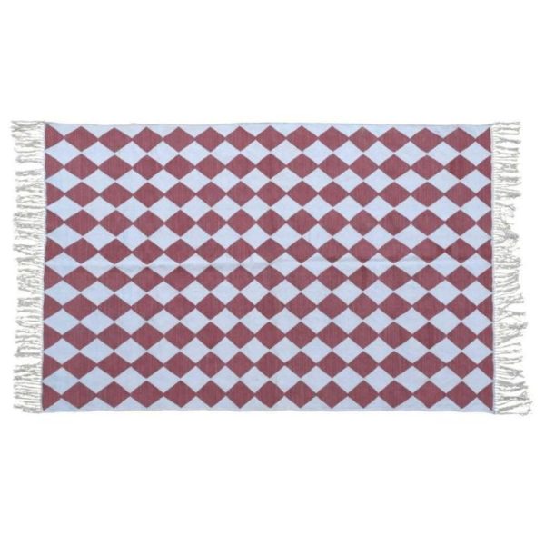 Cotton Rugs | Checkers Vegetable Dyed Indian Dhurrie Reversible Cotton Rug – Red, 2′ x 3′ Cotton Rugs Cotton Rugs