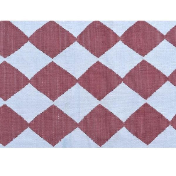 Cotton Rugs | Checkers Vegetable Dyed Indian Dhurrie Reversible Cotton Rug – Red, 2′ x 3′ Cotton Rugs Cotton Rugs