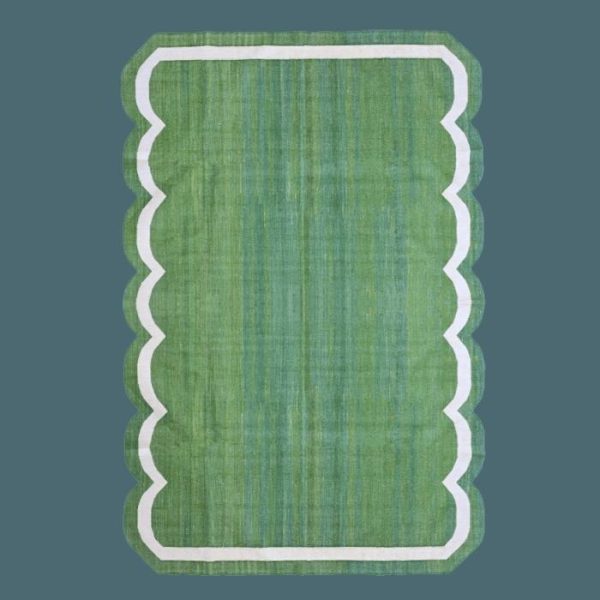 Cotton Rugs | Classic Green Scallop Cotton Rug, 2′ x 3′ Cotton Rugs Cotton Rugs