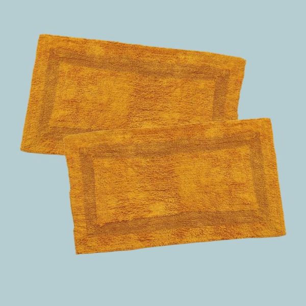 Cotton Rugs | Classic Reversible Cotton Bath Mat Set – Mustard, Pack of 2 – M/25" x 40" Bath Mats Bath Mats