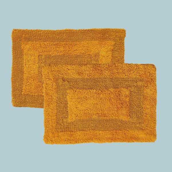 Cotton Rugs | Classic Reversible Cotton Bath Mat Set – Mustard, Pack of 2 – M/25" x 40" Bath Mats Bath Mats