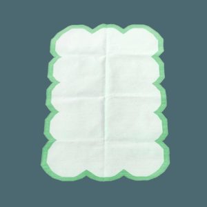 Cotton Rugs | Classic White Scallop Cotton Rug With Green Border, 2′ x 3′ Cotton Rugs Cotton Rugs