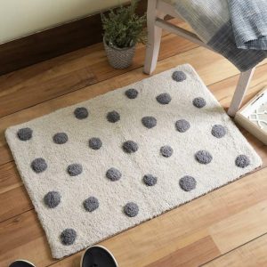 Cotton Rugs | Hand Tufted Grey And White Polka Dots Cotton Bath Rug Bath Mats Bath Mats