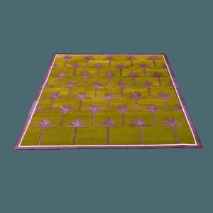 Cotton Rugs | Handmade Palm Trees Cotton Rug – Pink/Olive Green, 2′ x 3′ Cotton Rugs Cotton Rugs