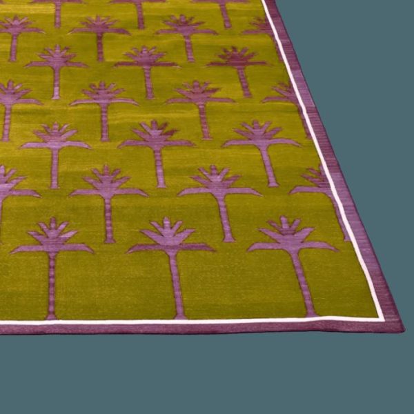 Cotton Rugs | Handmade Palm Trees Cotton Rug – Pink/Olive Green, 2′ x 3′ Cotton Rugs Cotton Rugs