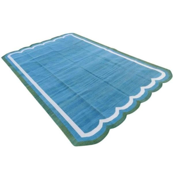 Cotton Rugs | Handmade Reversible Cotton Scalloped Rug – Blue, 2′ x 3′ Cotton Rugs Cotton Rugs